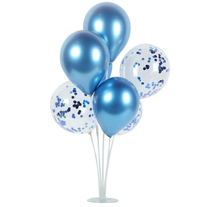 Ayaklı Balon Standı - Mavi konfetili Mavi Krom Balonlu