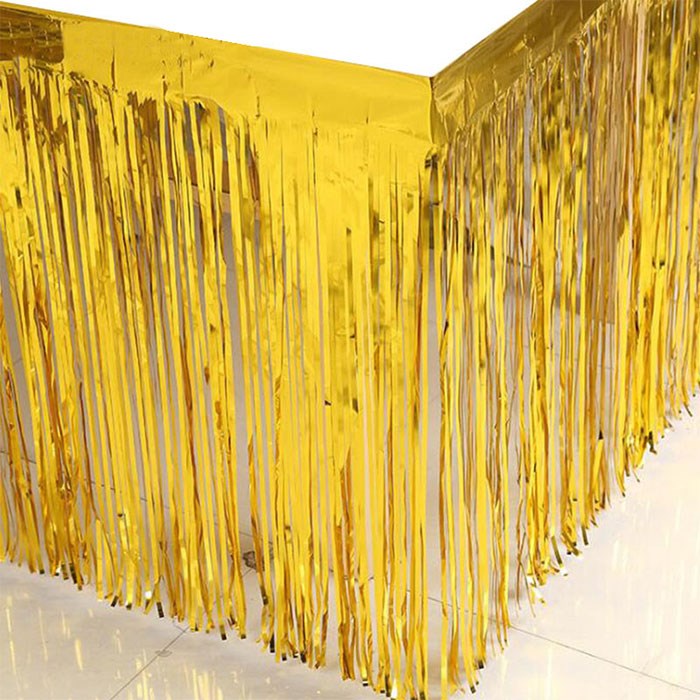 Gold Altın Işıltılı Püsküllü Masa Eteği - 4m x 75cm
