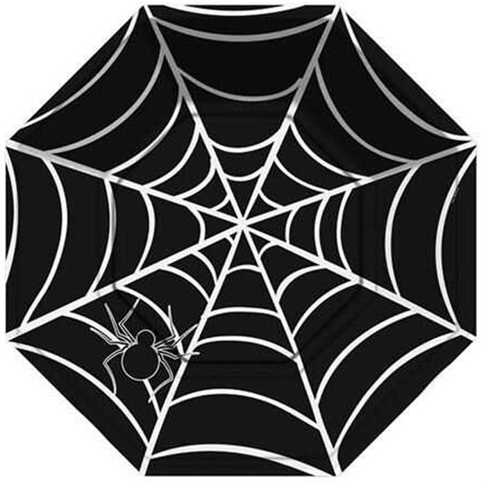 Halloween Örümcek Sekizgen Siyah Tabak