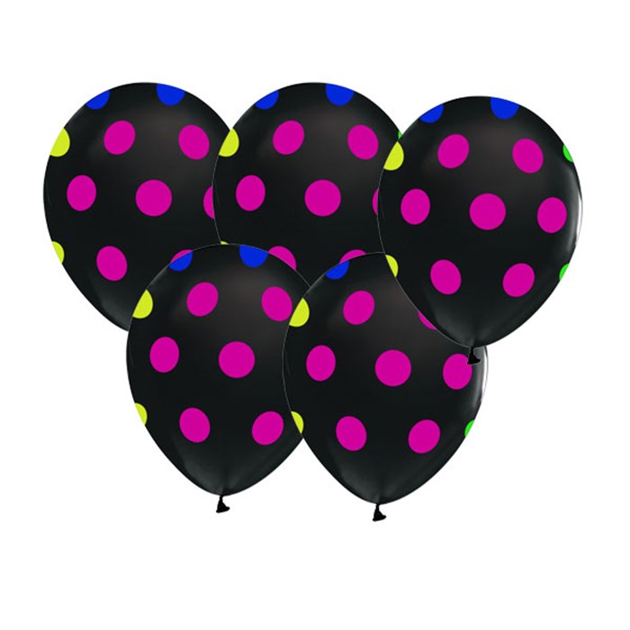Karışık Renkli Puantiyeli Siyah Balon - 10 Adet