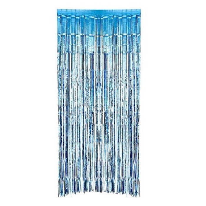 Metalize Mavi Işıltılı Püsküllü Arka Fon Perdesi 100x200 cm