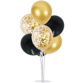 Ayaklı Balon Standı - Gold konfetili Siyah Gold Balonlu