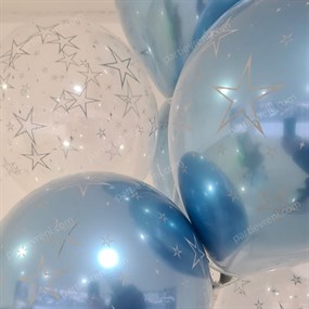 Ayaklı Balon Standı - Şeffaf Mavi Krom Yıldızlı