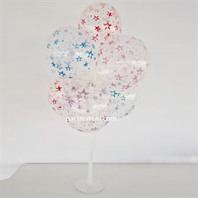Ayaklı Balon Standı - Renkli Yıldızlar Şeffaf Balonlu