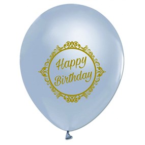 Happy Birthday Baskılı Silver Gümüş Balon 10 Adet