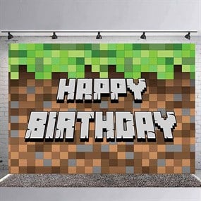 Minecraft Doğum Günü Branda Afişi - 2 Boy Seçenekli