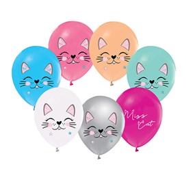 Sevimli Kediler Baskılı Balon - 5 Adet