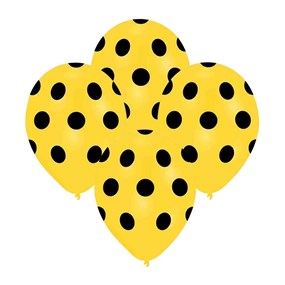 Siyah Puantiyeli Sarı Balon - 10 Adet