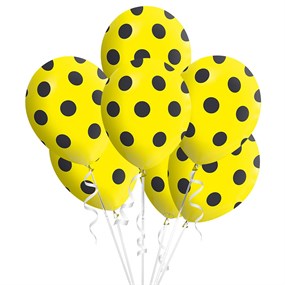 Siyah Puantiyeli Sarı Balon - 10 Adet