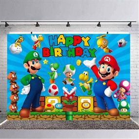 Super Mario Doğum Günü Branda Afişi - 2 Boy Seçenekli