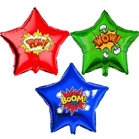 Superhero Stickerlı Yıldız Folyo Balon Seti