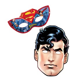 Superman Doğum Günü Temalı Kağıt Maske - 6 Adet