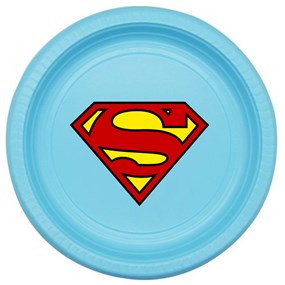 Superman Logo Stickerlı Mavi Plastik Tabak 5 Adet
