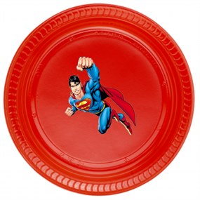 Superman Stickerlı Kırmızı Plastik Tabak - 5 Adet
