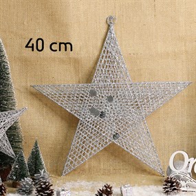 Yılbaşı Yıldız Gümüş Simli Asma Süs - 40 cm