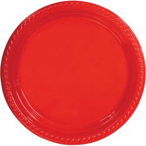 Yuvarlak Plastik Kırmızı Tabak 5 Adet  22 cm