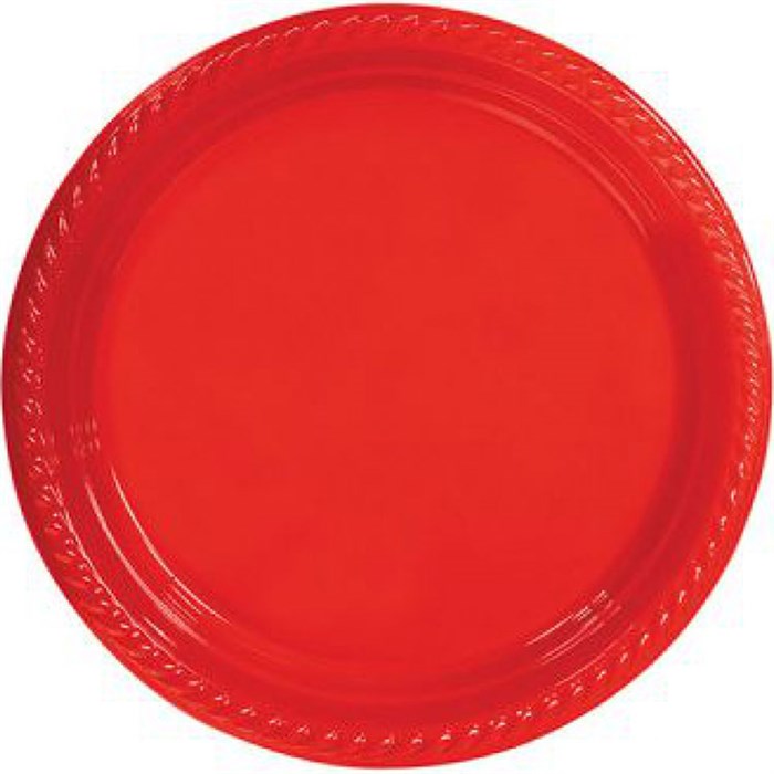 Yuvarlak Plastik Kırmızı Tabak 10 Adet 22 cm